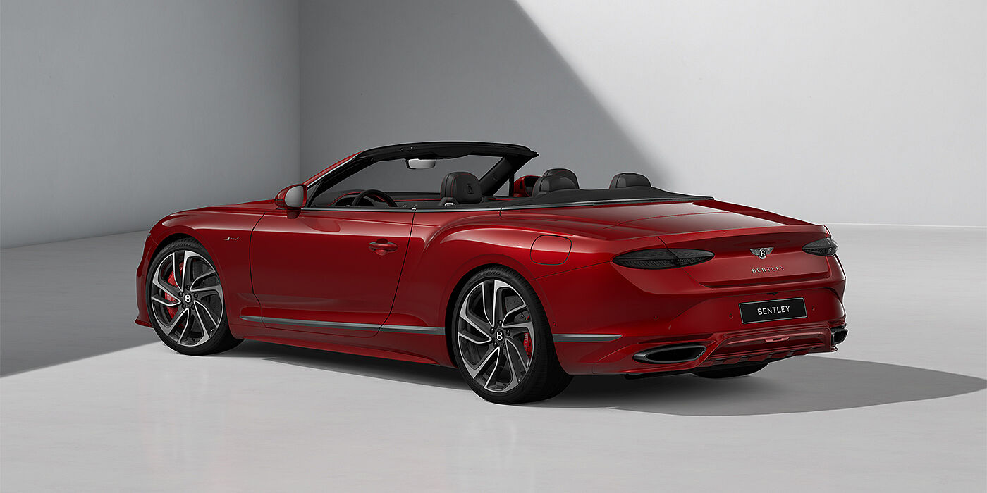 Gohm Sportwagen GmbH | Bentley Stuttgart Bentley Continental GTC Speed convertible in Dragon Red paint and 22" swept spoke wheels - rear 3/4