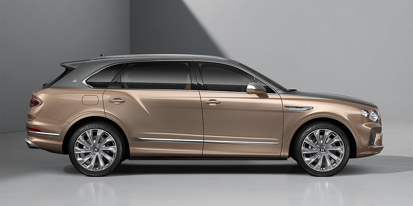 Gohm Sportwagen GmbH | Bentley Stuttgart Bentley Bentayga EWB Mulliner SUV in Magnetic and Rose Gold paint and 22" Mulliner wheels profile