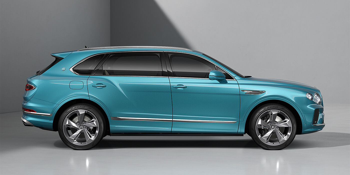 Gohm Sportwagen GmbH | Bentley Stuttgart Bentley Bentayga EWB SUV in Light Windsor Blue paint and 22" Five Spoke Directional Polished wheels - profile