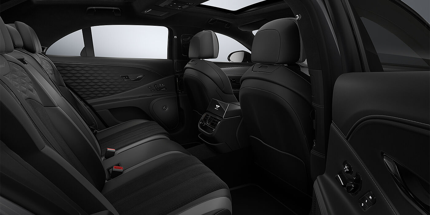 Gohm Sportwagen GmbH | Bentley Stuttgart New Bentley Flying Spur Speed sedan rear interior in Gravity Grey  and Beluga Black hides with Diamond Brushed Dark Tint Aluminium veneer