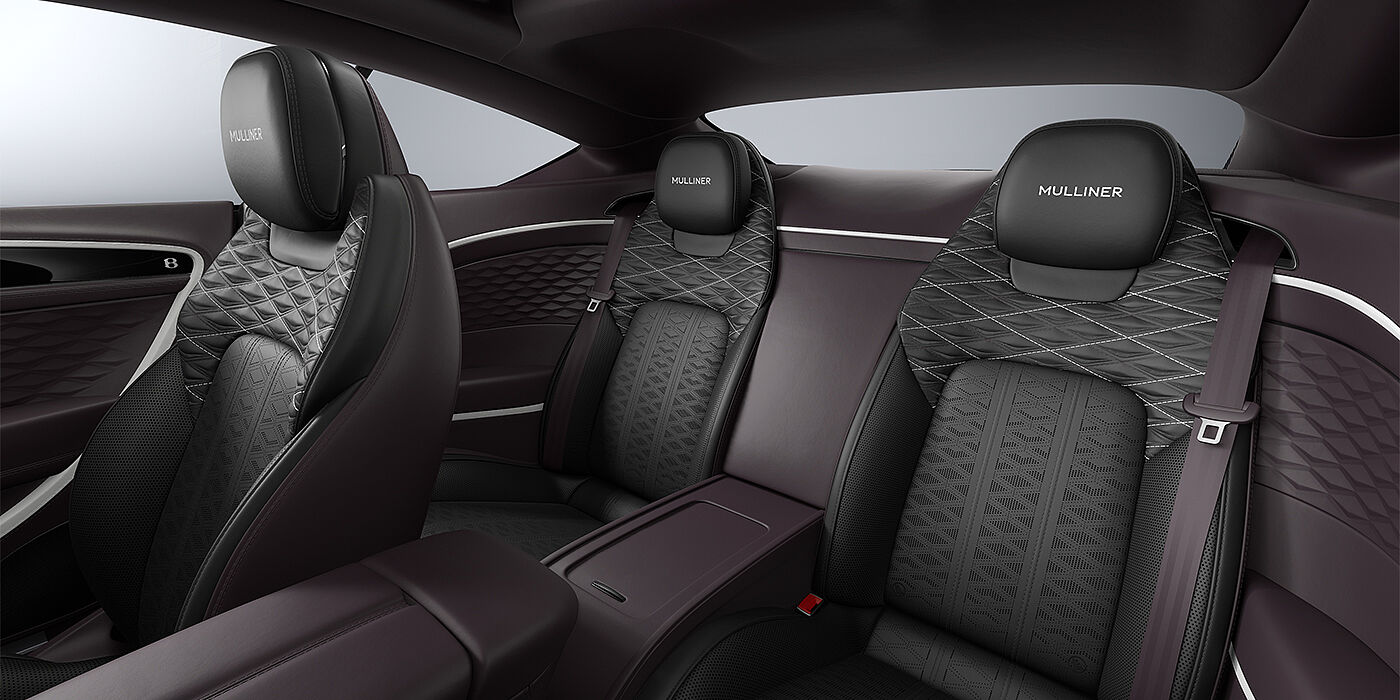 Gohm Sportwagen GmbH | Bentley Stuttgart Bentley Continental GT Mulliner coupe rear interior in Beluga black and Damson hides with white accent hide