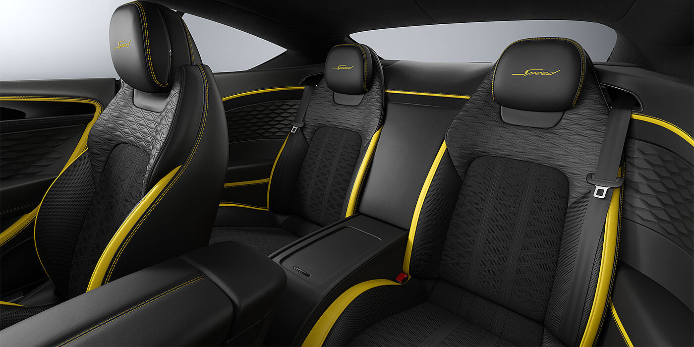 Gohm Sportwagen GmbH | Bentley Stuttgart Bentley Continental GT Speed coupe rear interior in Cyber yellow and Beluga black hides