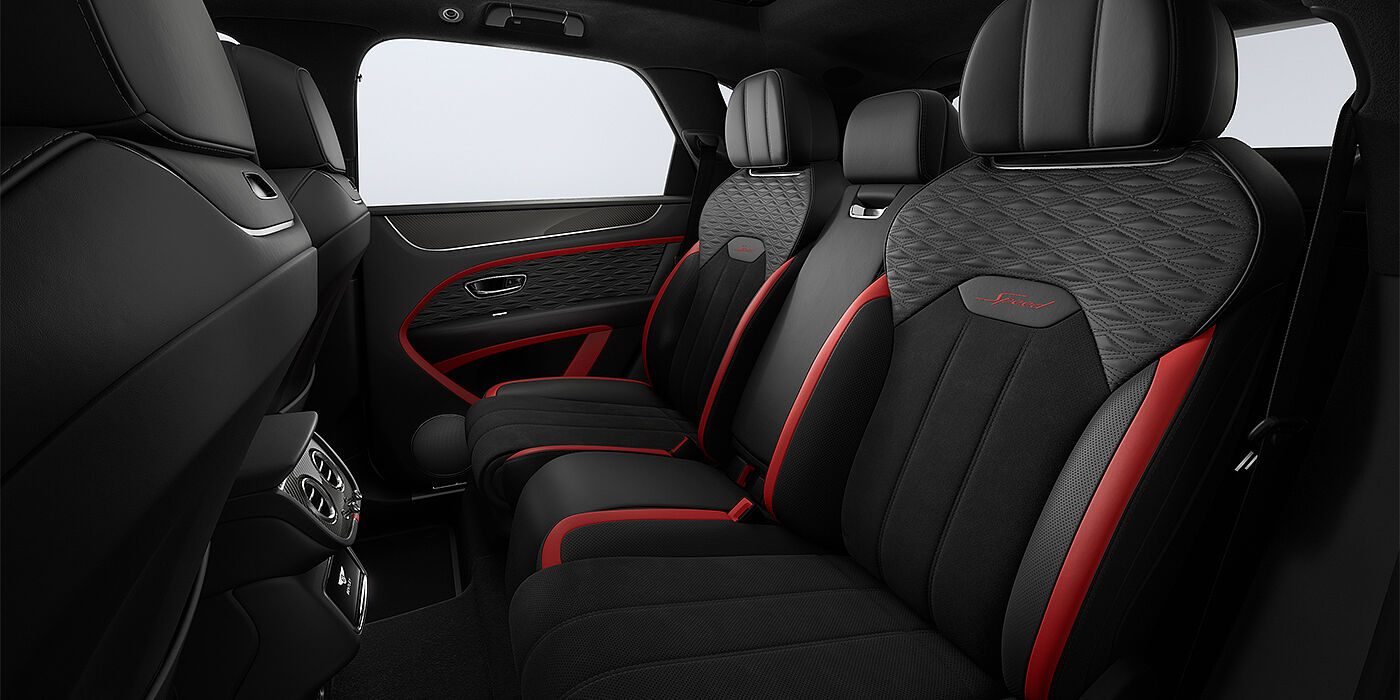 Gohm Sportwagen GmbH | Bentley Stuttgart Bentley Bentayga Speed SUV rear interior in Pillar Box Red and Beluga black hides and Speed seat stitching