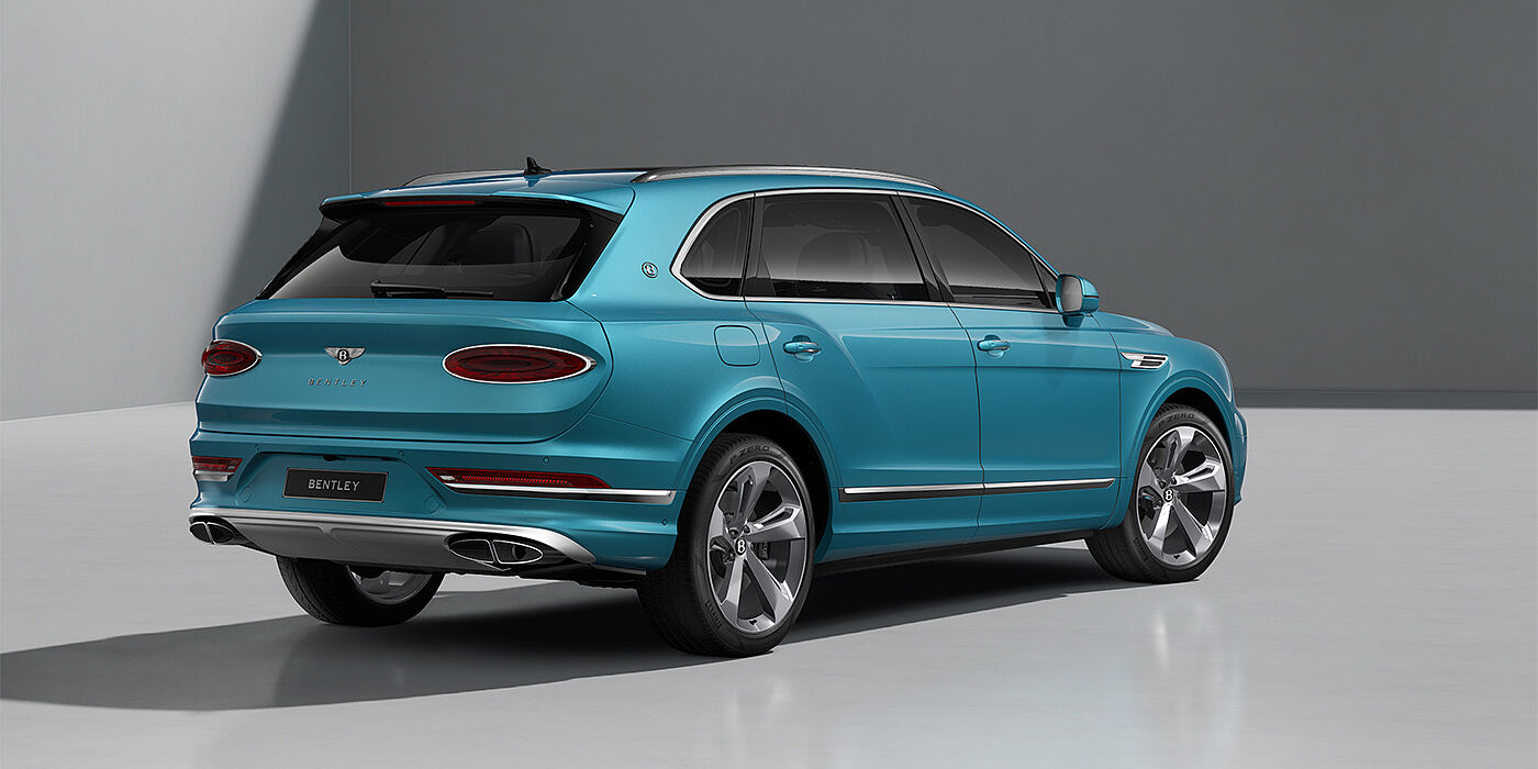 Gohm Sportwagen GmbH | Bentley Stuttgart Bentley Bentayga EWB SUV in Light Windsor Blue paint and 22" Five Spoke Directional Polished wheels - rear ¾