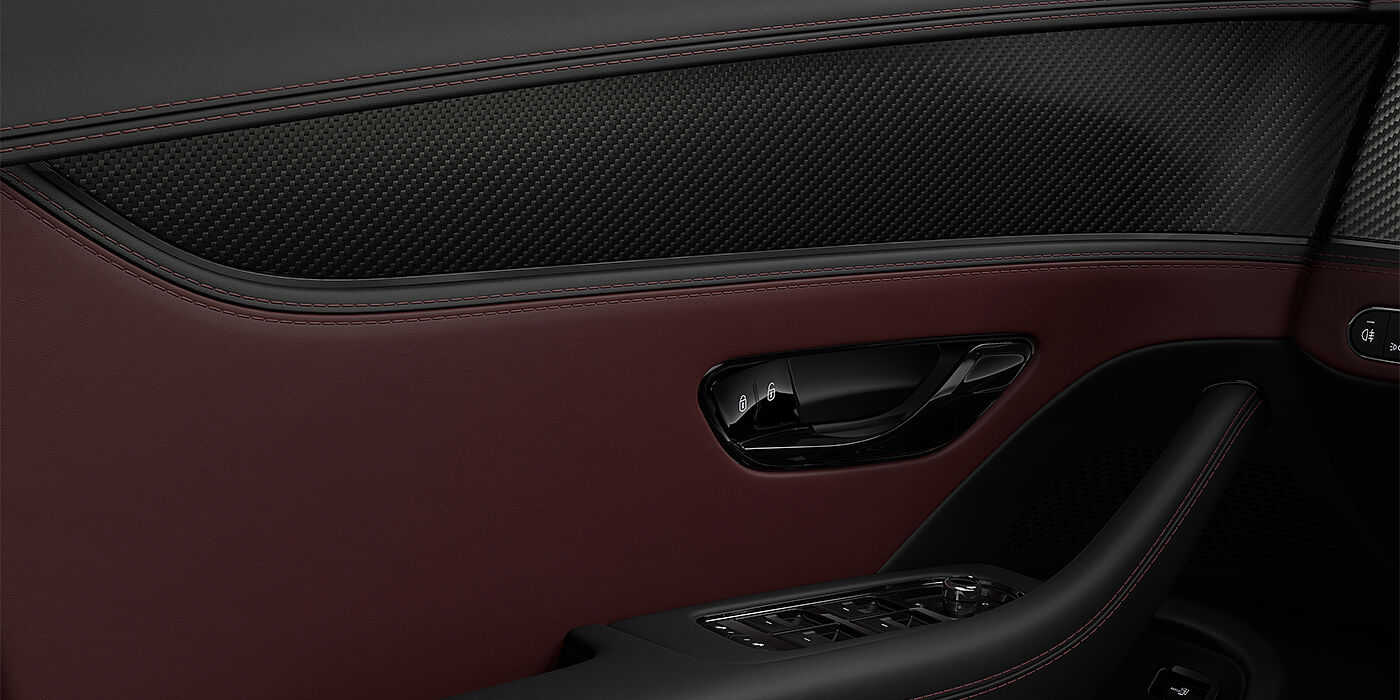 Gohm Sportwagen GmbH | Bentley Stuttgart New Bentley Flying Spur S sedan door interior in Cricket ball red and Beluga black hides