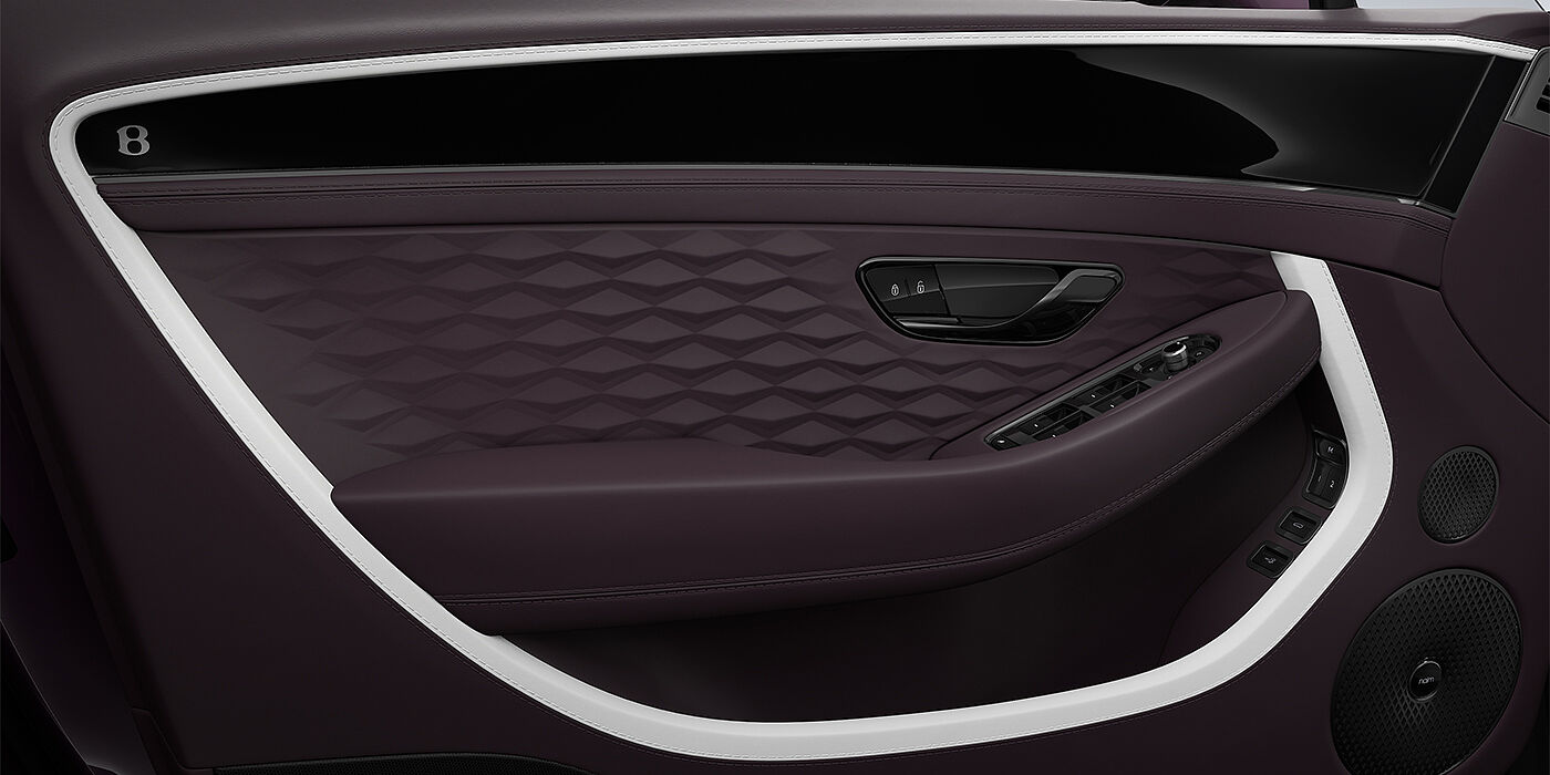 Gohm Sportwagen GmbH | Bentley Stuttgart Bentley Continental GT Mulliner coupe door detail in Beluga black and Damson hides with white accent hide