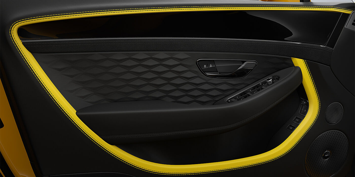 Gohm Sportwagen GmbH | Bentley Stuttgart Bentley Continental GT Speed coupe door detail in Cyber yellow and Beluga black hides