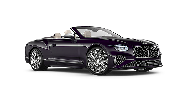 Gohm Sportwagen GmbH | Bentley Stuttgart Bentley New Continental GTC Mulliner convertible front three quarter view in Damson paint with 22 inch Mulliner painted and polished wheel