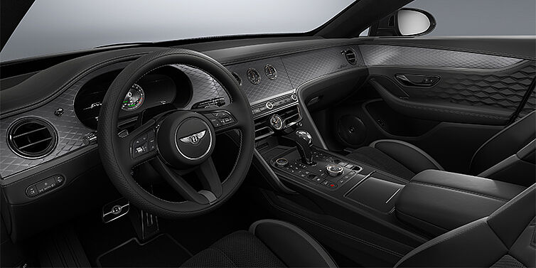 Gohm Sportwagen GmbH | Bentley Stuttgart New Bentley Flying Spur Speed sedan front interior in Gravity Grey  and Beluga Black hides with Diamond Brushed Dark Tint Aluminium veneer