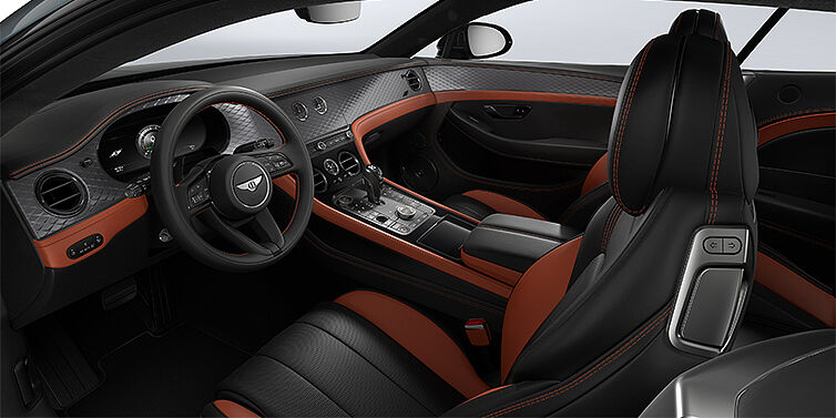 Gohm Sportwagen GmbH | Bentley Stuttgart Bentley Continental GT Coupé vorne Innenraum in Newmarket Tan und Beluga Black Leder mit Diamond Brushed Dark Tint Aluminium Furnier