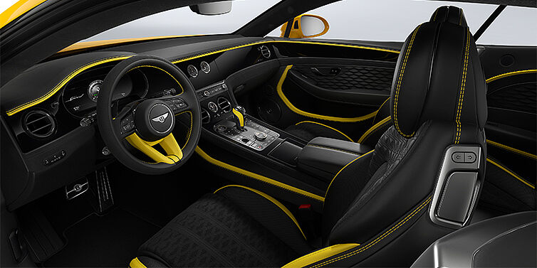 Gohm Sportwagen GmbH | Bentley Stuttgart Bentley Continental GT Speed coupe front interior in Cyber yellow and Beluga black hides