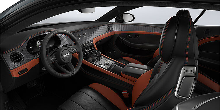 Gohm Sportwagen GmbH | Bentley Stuttgart Bentley Continental GT coupe front interior in Newmarket Tan and Beluga black hides with Diamond Brushed Dark Tint Aluminium veneer
