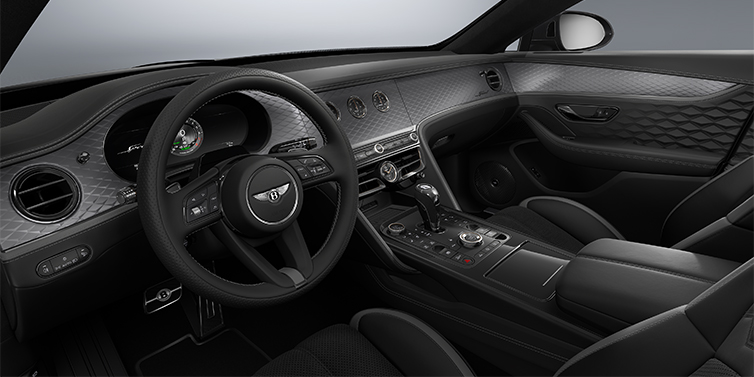 Gohm Sportwagen GmbH | Bentley Stuttgart New Bentley Flying Spur Speed sedan front interior in Gravity Grey  and Beluga Black hides with Diamond Brushed Dark Tint Aluminium veneer