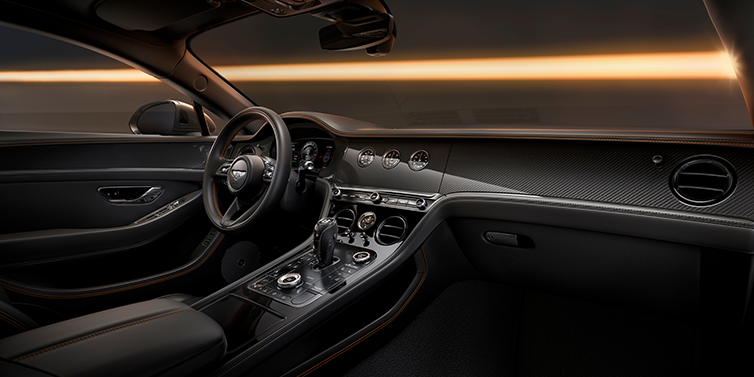 Gohm Sportwagen GmbH | Bentley Stuttgart Bentley Continental GT Black Edition coupe front interior with Beluga black hide and High Gloss Carbon Fibre veneer
