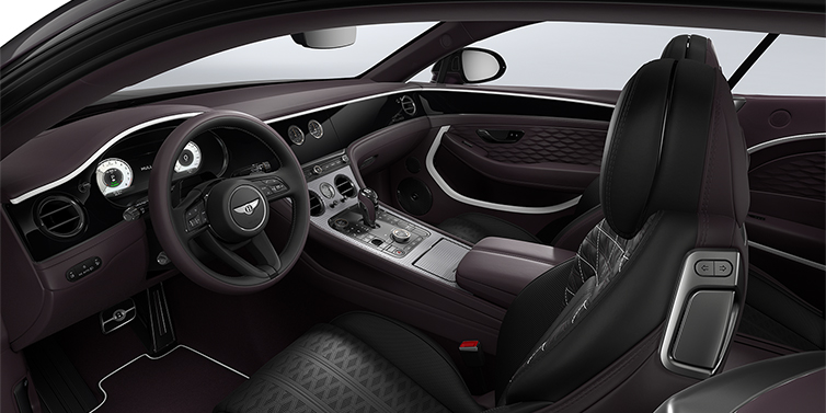 Gohm Sportwagen GmbH | Bentley Stuttgart Bentley Continental GT Mulliner coupe front interior in Beluga black and Damson hides with white accent hide
