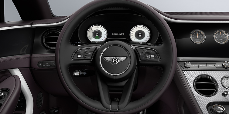 Gohm Sportwagen GmbH | Bentley Stuttgart Bentley Continental GT Mulliner coupe steering wheel in Beluga black and Damson hides with white accent hide