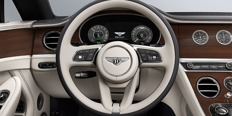 Gohm Sportwagen GmbH | Bentley Stuttgart Bentley Continental GTC convertible steering wheel in Linen and Imperial Blue hides